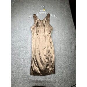 Calvin Klein Sheath Dress Size 8 Gold/Bronze Satin Silky Sequin Party Cocktail